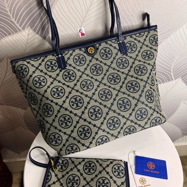 Tory Burch Monogram Tote With OG Box & Dust Bag & Extra Pouch