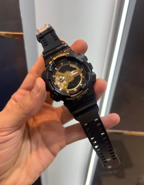 Gshock All Black With Gold Ga-110 Digital Premium Watch
