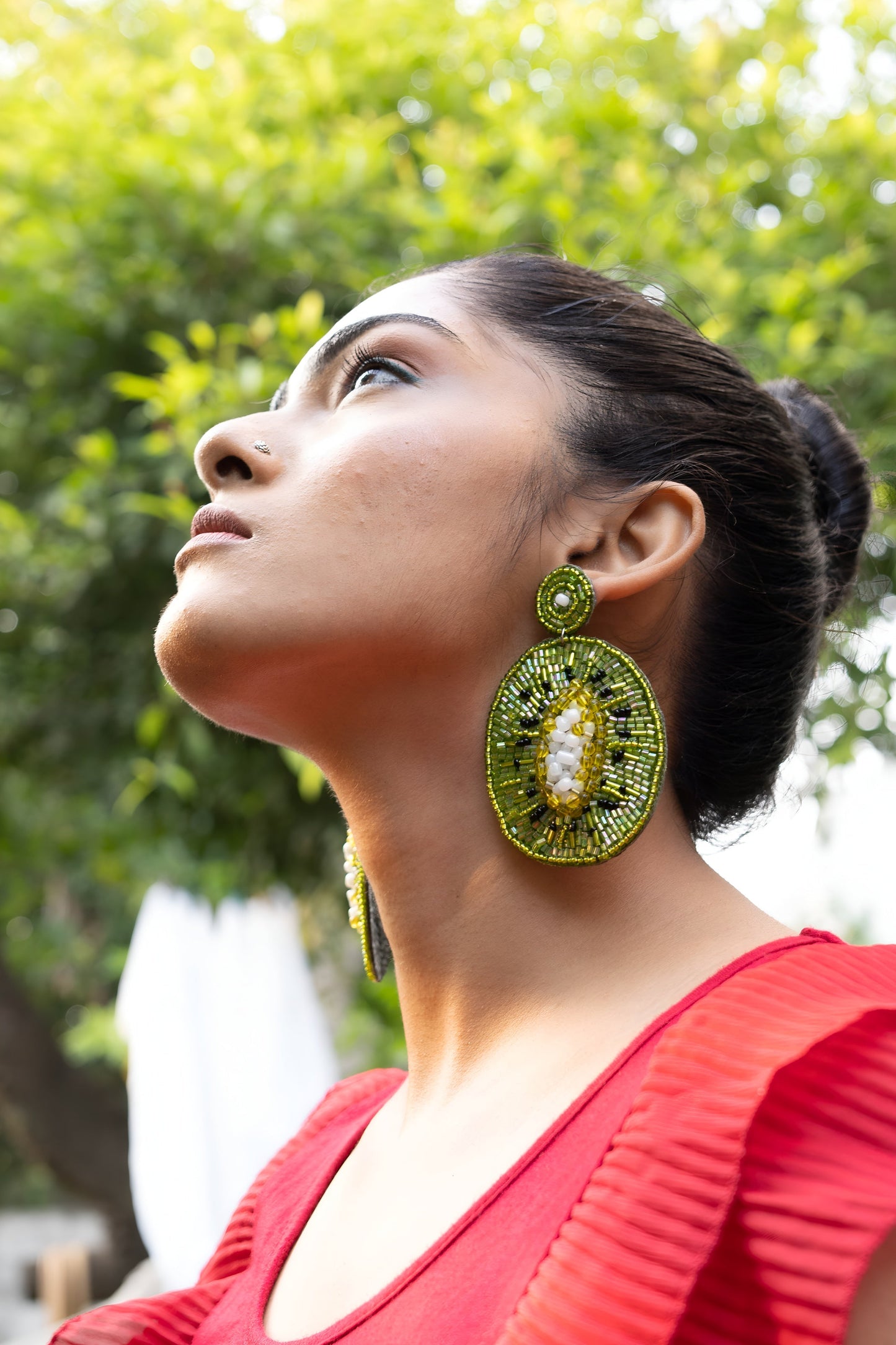 Big Green Kiwi Earrings with Citrine Beads