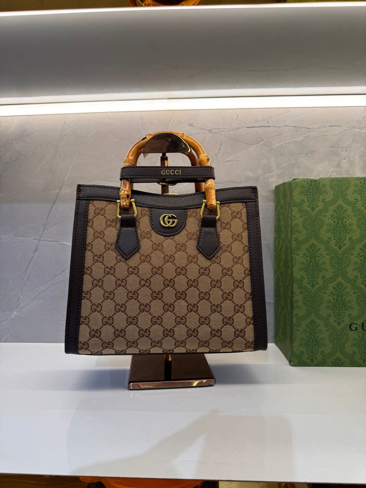 Gucci Monogram Jumbo GG Textured Diana Tote Bag