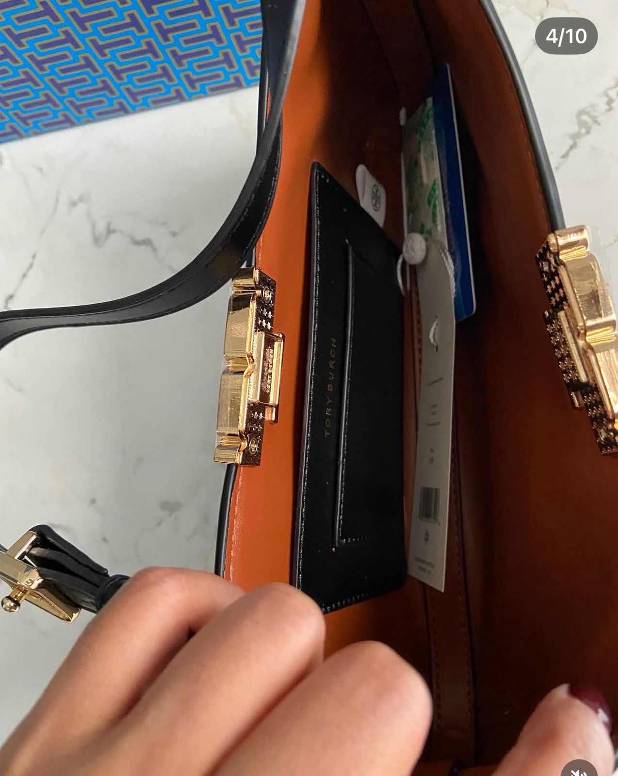 TORY BURCH ELANOR TRIMMED LEATHER SHOULDER BAG