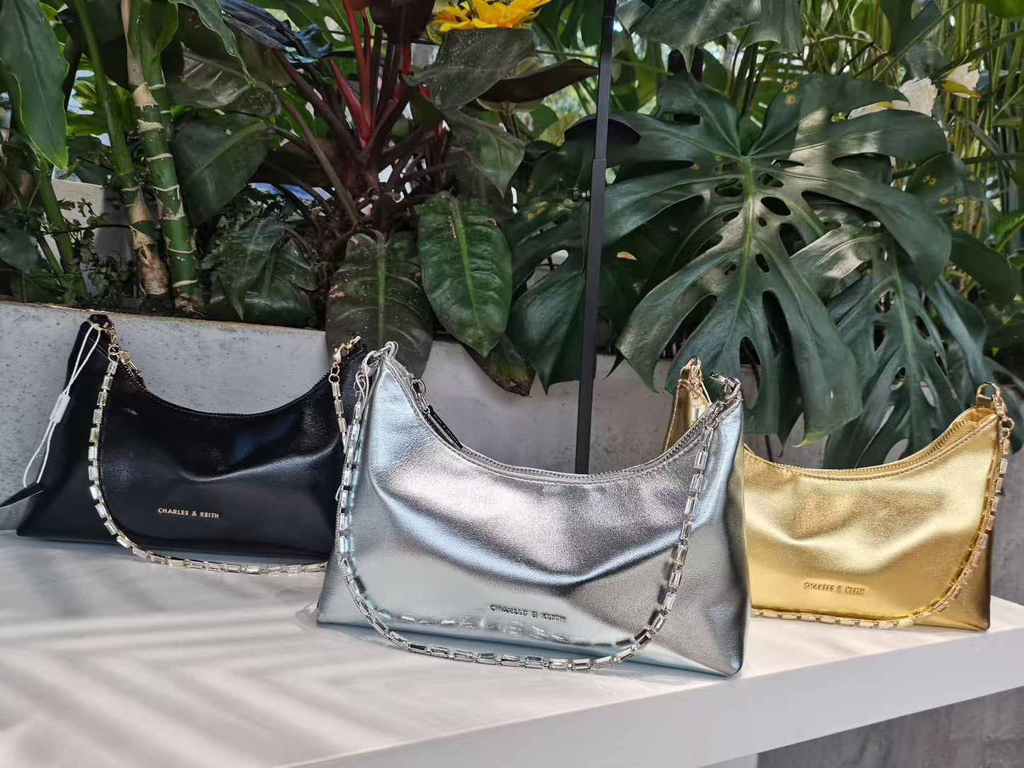 CHARLES & KEITH CHAIN EMBELLISHED SHOULDER CUM SLOUCHY BAG