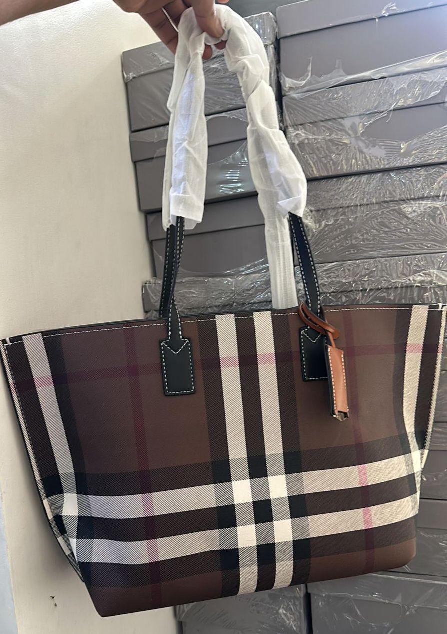 Burberry Dark Birch Brown Check Tote Bag