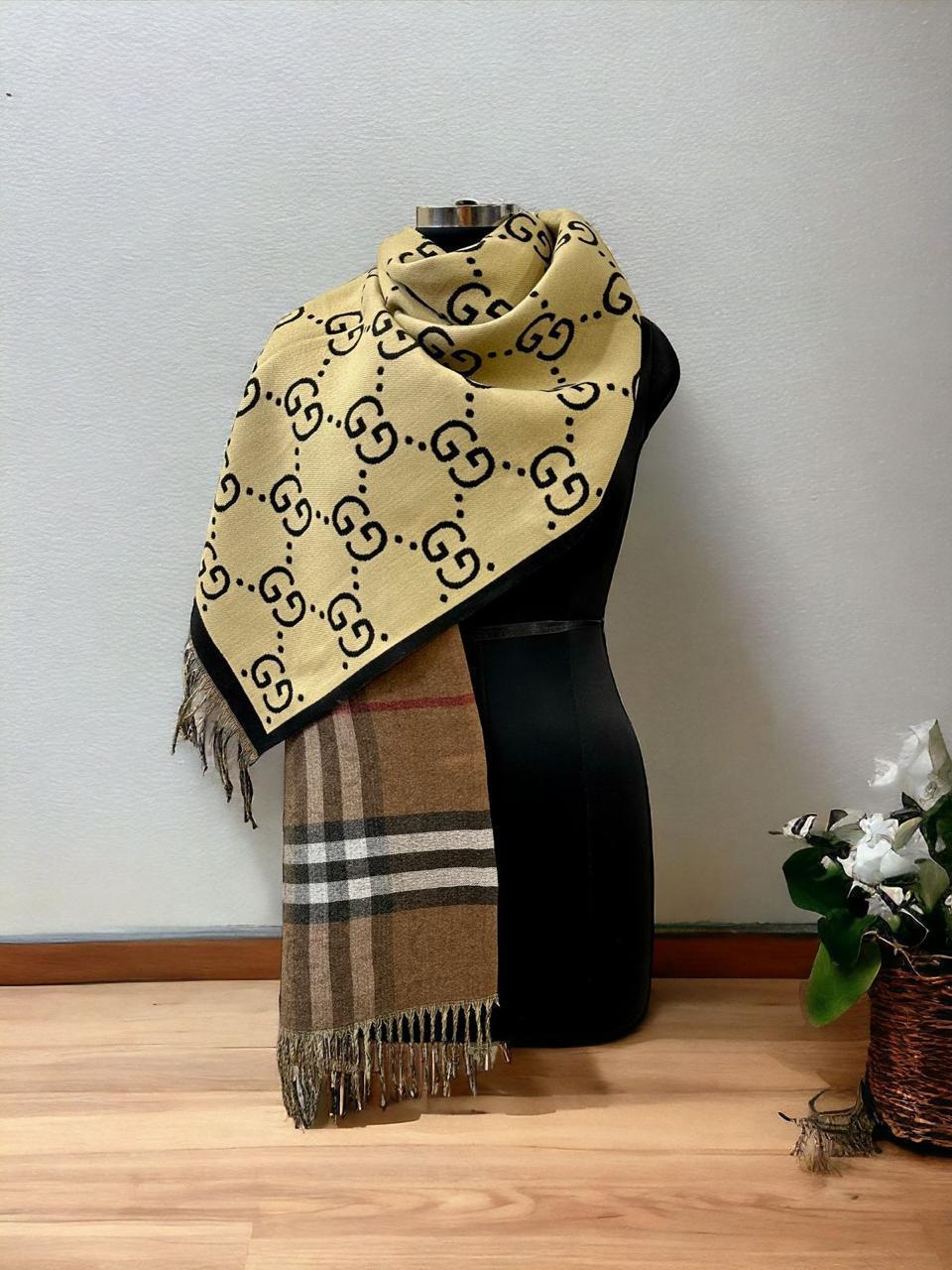 Warm Gucci Stoles Latest Edition Dual Print Cashmere