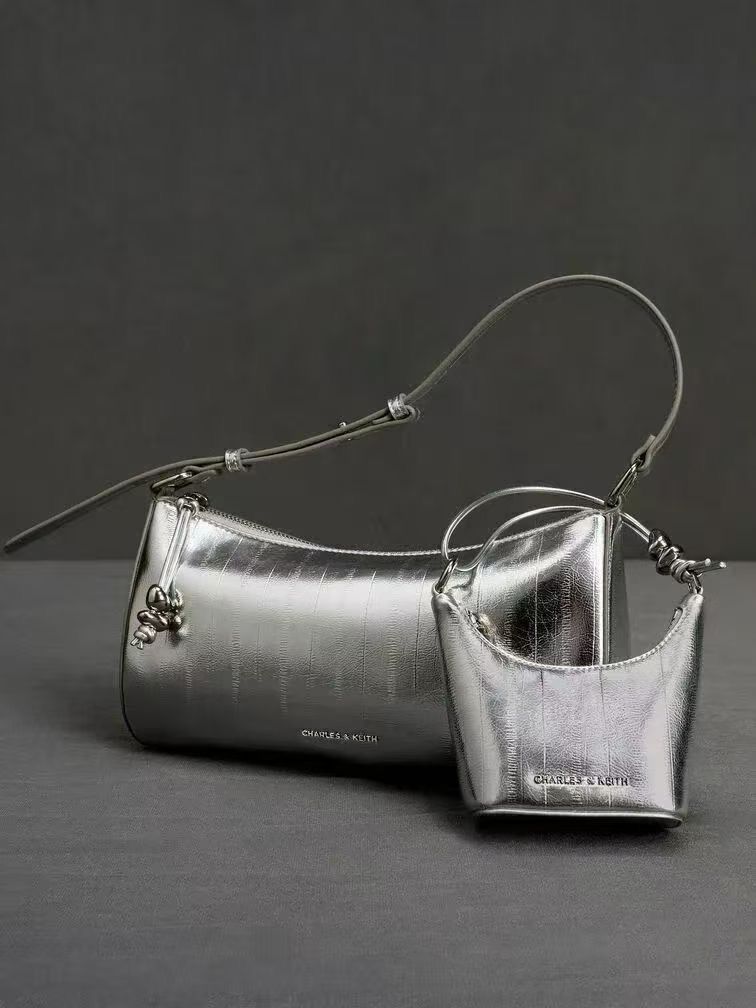 Charles & Keith Augustine Metallic Eel-Effect Sculptured Bag