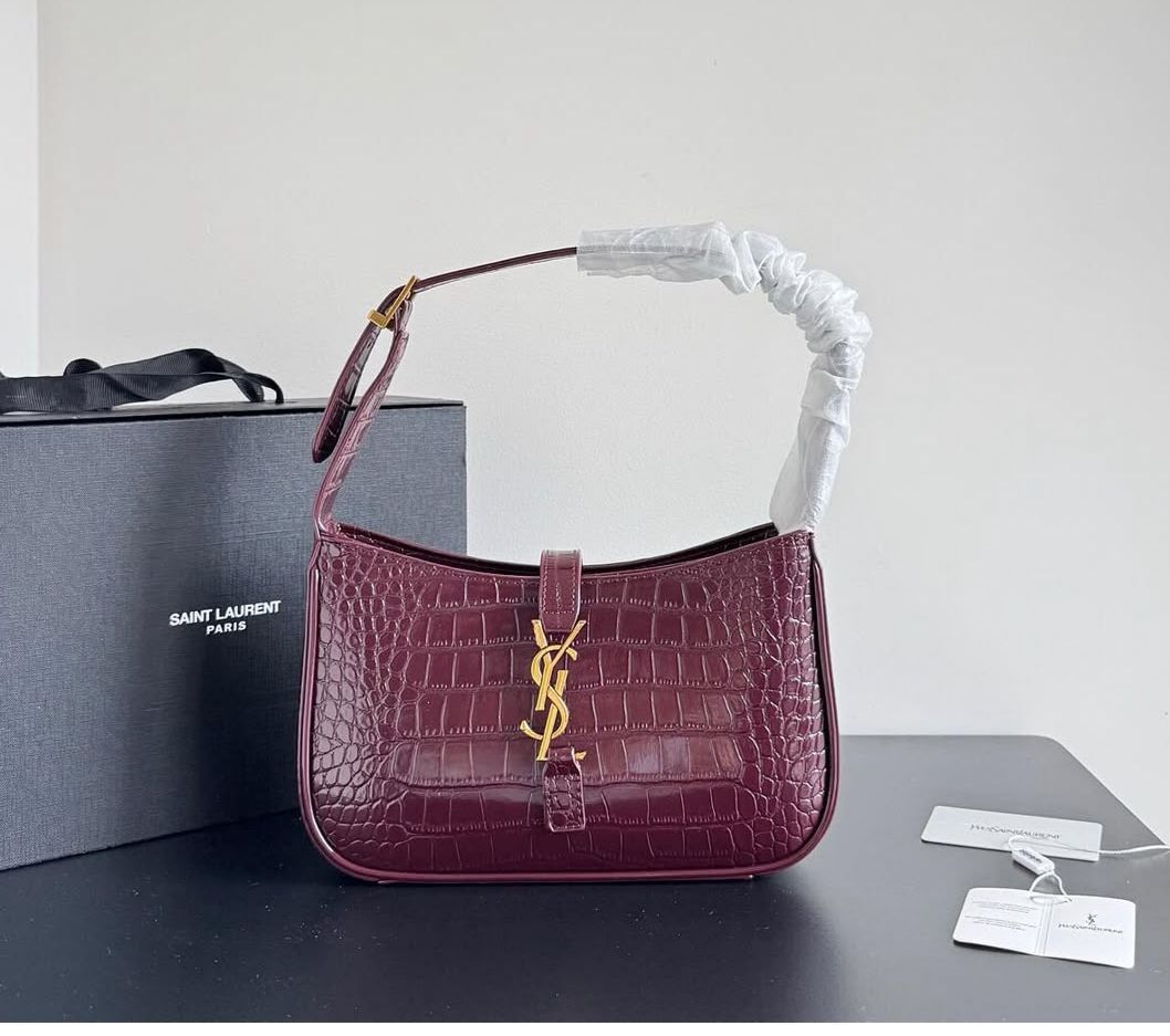 YSL WOMENS CROCO AND PLAIN LE 5 A 7 HOBO