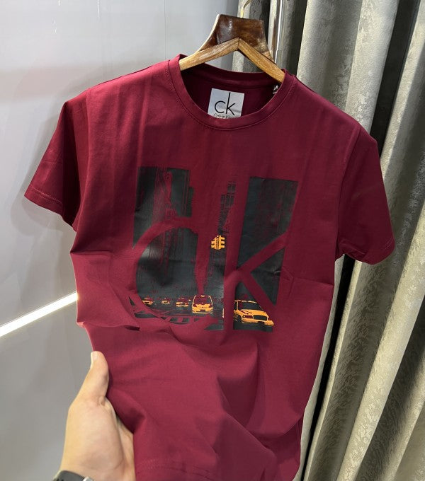 Calvin Klein Maroon Logo Print Premium T-Shirt