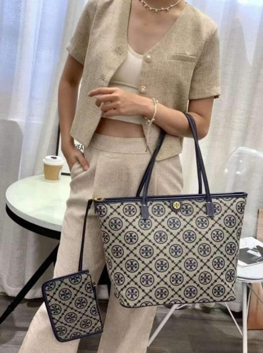 Tory Burch Monogram Tote With OG Box & Dust Bag & Extra Pouch