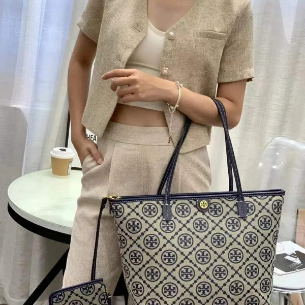 Tory Burch Monogram Tote With OG Box & Dust Bag & Extra Pouch