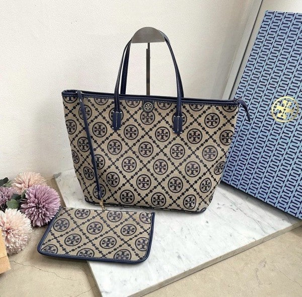 Tory Burch Monogram Tote With OG Box & Dust Bag & Extra Pouch