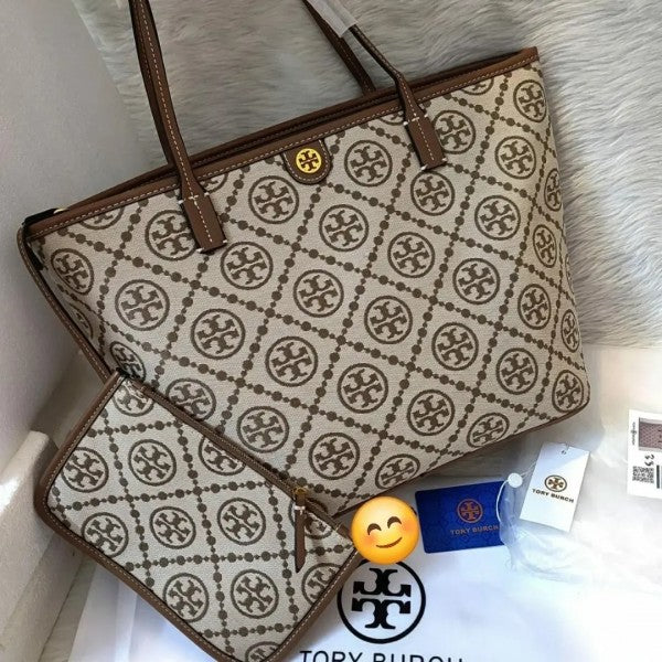 Tory Burch Monogram Tote With OG Box & Dust Bag & Extra Pouch