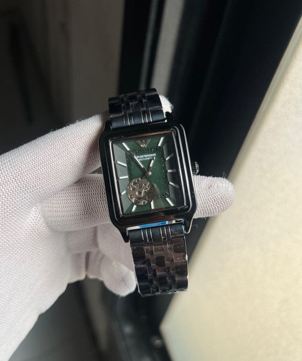 Emporio Armani Meccanico Green Dial With Black Metal Belt Automatic Watch