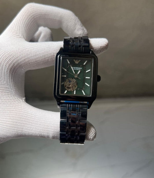 Emporio Armani Meccanico Green Dial With Black Metal Belt Automatic Watch