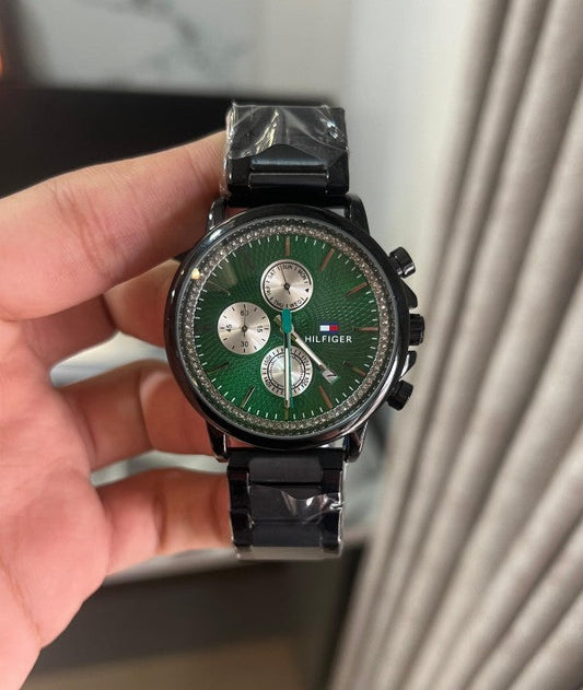 Tommy hilfiger black with green dial premium chronograph Watch