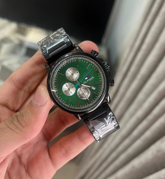 Tommy hilfiger black with green dial premium chronograph Watch