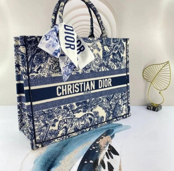 Dior Book Tote Oblique Embroidery With OG Box & Dust Bag & Scarf