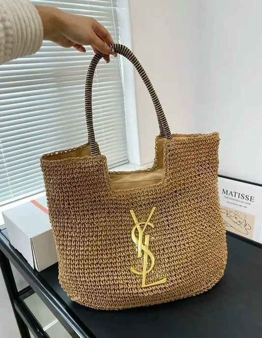 YSL Saint Laurent ICare Raffia Jute Tote Bag With OG Box