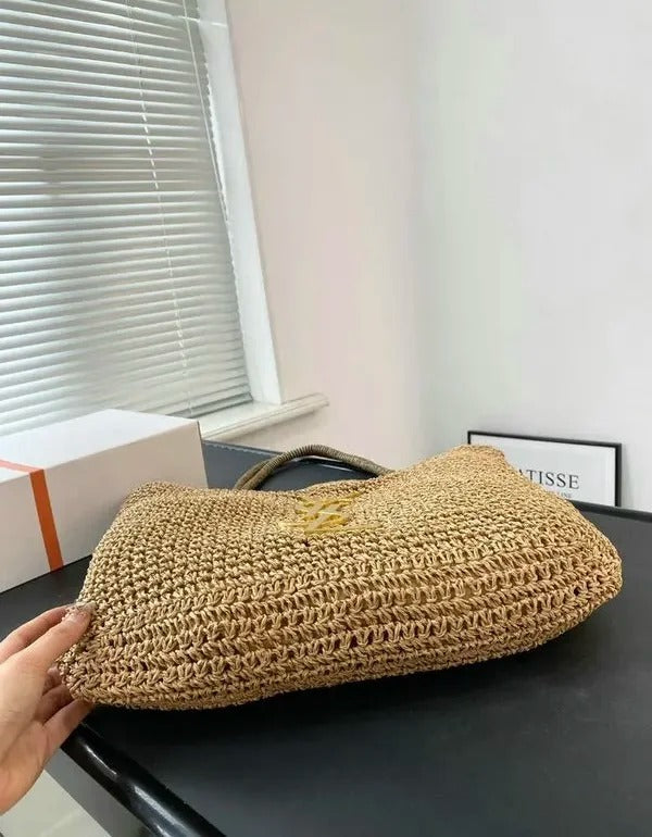 YSL Saint Laurent ICare Raffia Jute Tote Bag With OG Box