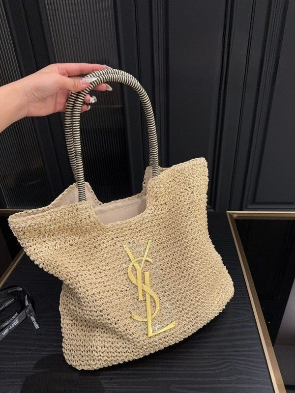 YSL Saint Laurent ICare Raffia Jute Tote Bag With OG Box