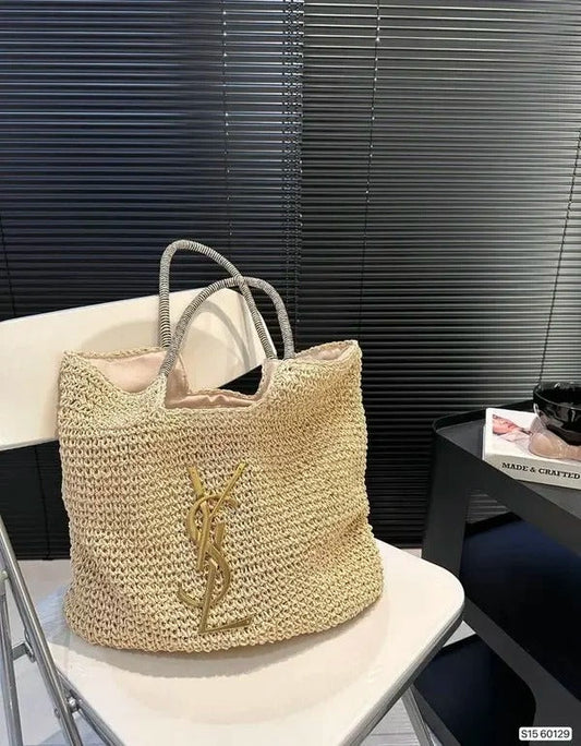 YSL Saint Laurent ICare Raffia Jute Tote Bag With OG Box