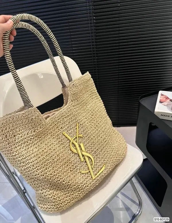 YSL Saint Laurent ICare Raffia Jute Tote Bag With OG Box