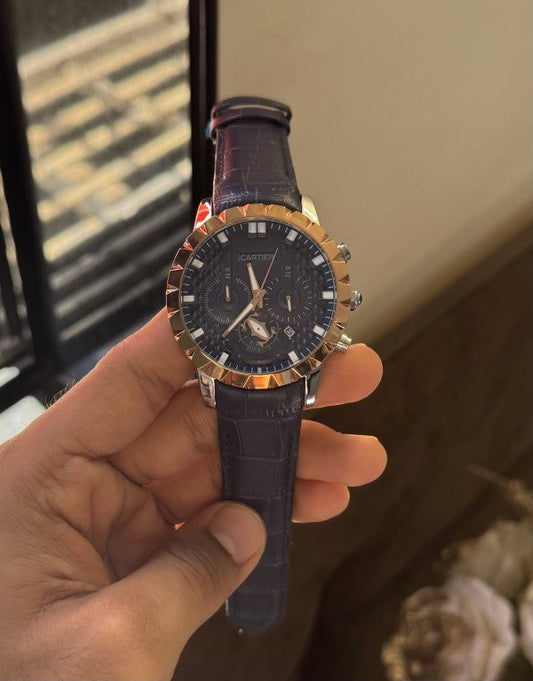 Cartier Blue Leather Strap Chronograph Watch