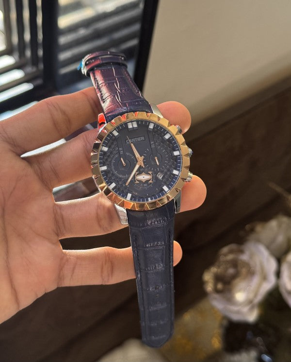 Cartier Blue Leather Strap Chronograph Watch