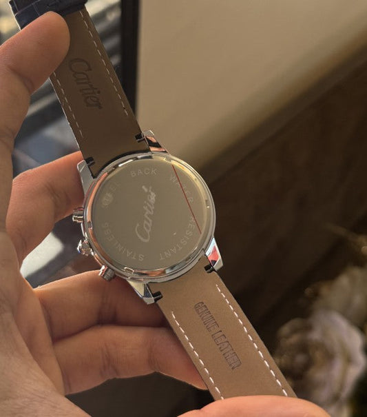 Cartier Blue Leather Strap Chronograph Watch