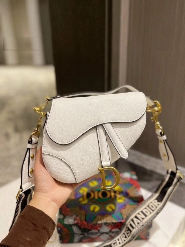 Dior Saddle Premium Leather White With OG Box