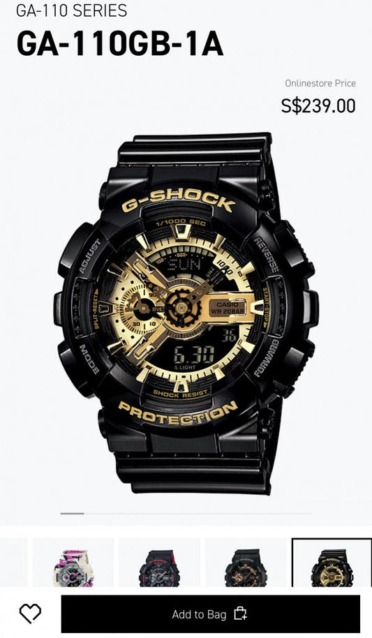 Gshock All Black With Gold Ga-110 Digital Premium Watch