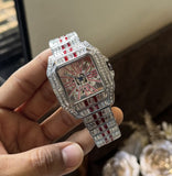 Cartier Santos Skeleton Red Diamond Quartz Watch