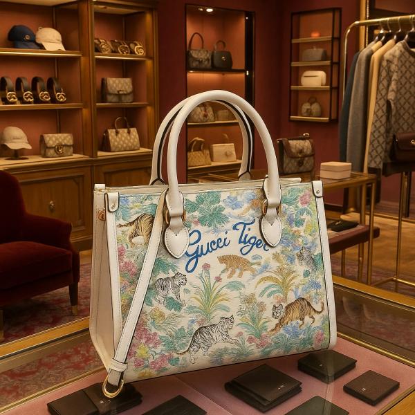 Gucci GG Shanghai Savanah Tiger Tote Bag With OG Magnetic Box & Dust Bag