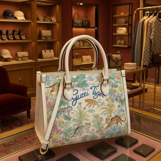Gucci GG Shanghai Savanah Tiger Tote Bag With OG Magnetic Box & Dust Bag