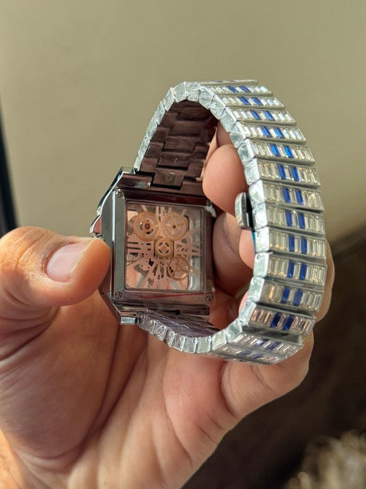 Cartier Santos Skeleton Blue Diamond Quartz Watch