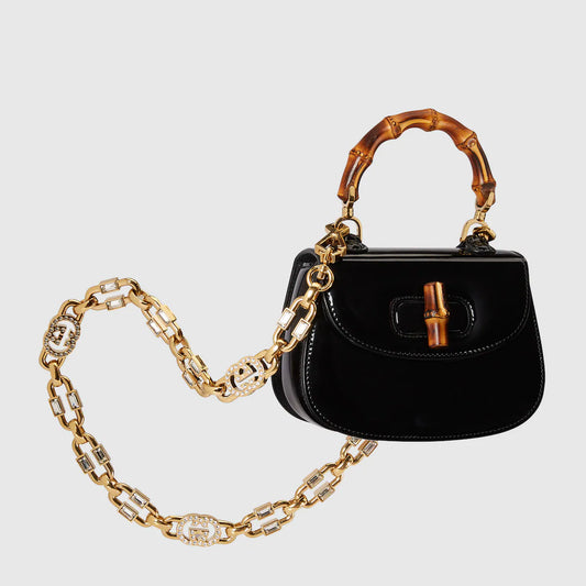 Gucci small Bamboo handle Patent leather sling