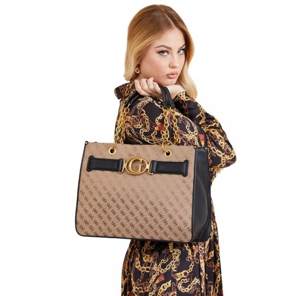 GUESS Aviana Tote Latte Black Handbags With Dust Bag - LABLEWHORE.COM