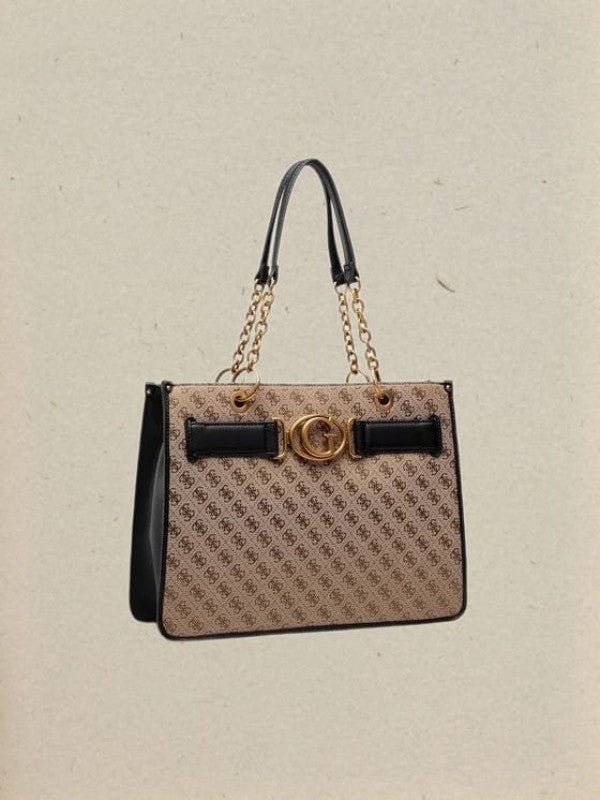 GUESS Aviana Tote Latte Black Handbags With Dust Bag - LABLEWHORE.COM