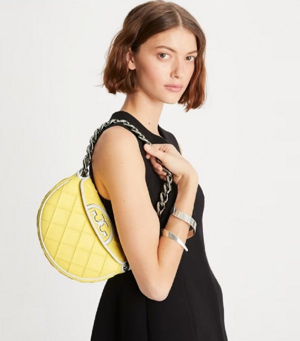 Tory Burch Fleming Soft Patent Border Crescent Premium Bag With OG Box & Dust Bag