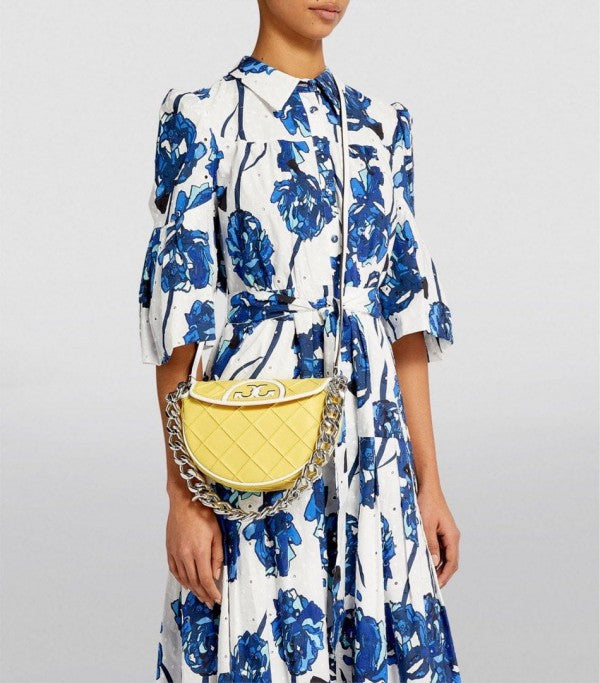 Tory Burch Fleming Soft Patent Border Crescent Premium Bag With OG Box & Dust Bag