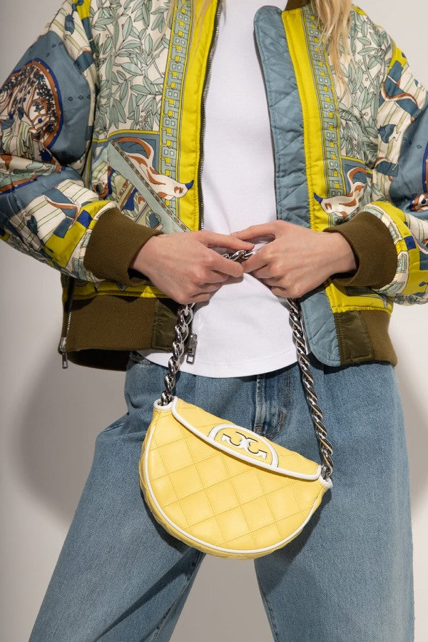 Tory Burch Fleming Soft Patent Border Crescent Premium Bag With OG Box & Dust Bag