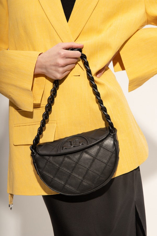 Tory Burch Fleming Soft Patent Border Crescent Premium Bag With OG Box & Dust Bag