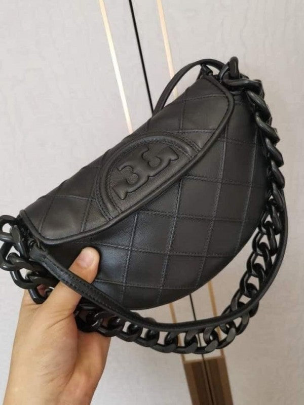 Tory Burch Fleming Soft Patent Border Crescent Premium Bag With OG Box & Dust Bag