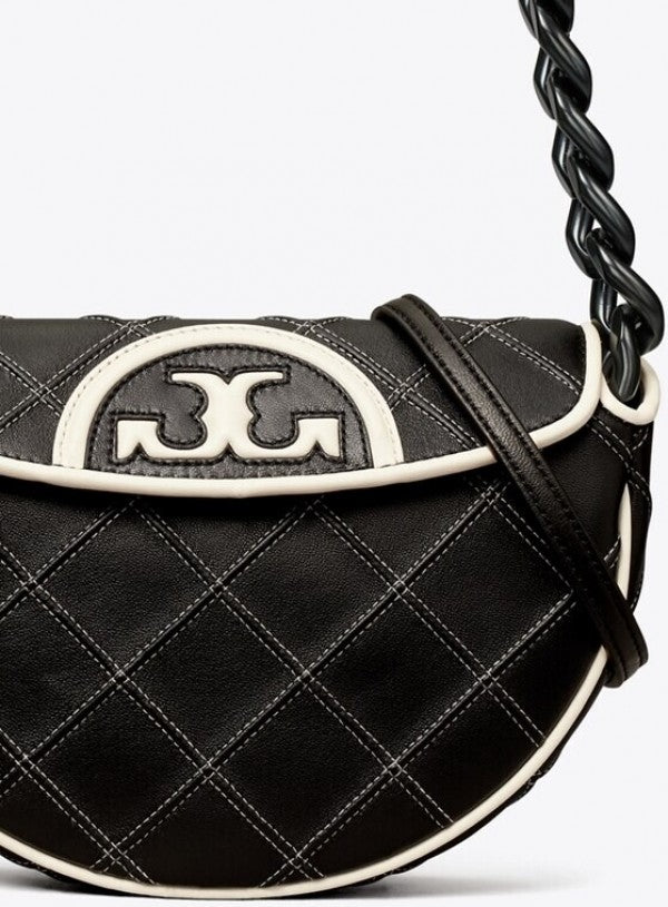 Tory Burch Fleming Soft Patent Border Crescent Premium Bag With OG Box & Dust Bag