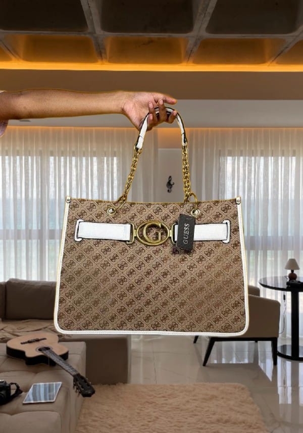 GUESS Aviana Tote Latte Black Handbags With Dust Bag