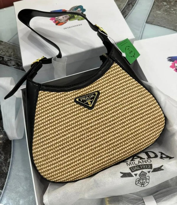 Prada Jute Shoulder Bag With OG Box & Dust Bag