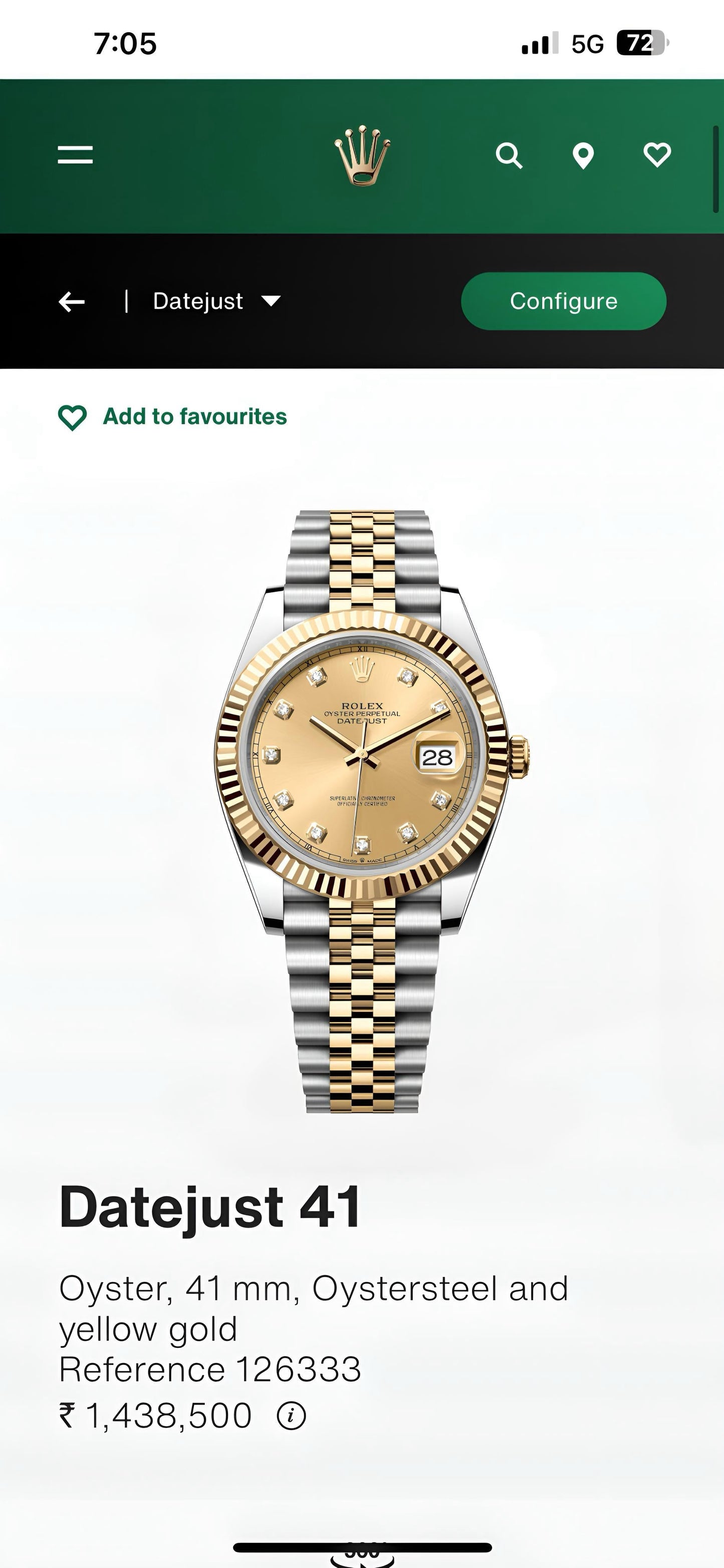 Rolex DateJust Gold Silver with diamond face