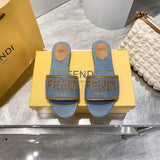 Fendi Denim Logo Flats With OG Box & Carry Bag
