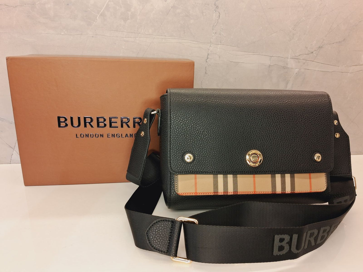 Burberry Vintage Check and Leather Note Crossbody Bag