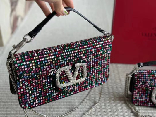 VALENTINO V LOGO BAGUETTE MULTI COLOUR STUDDED HIGH QUALITY  BAG