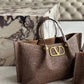 VALENTINO V LOGO STRAW PLAQUE TOTE BAG